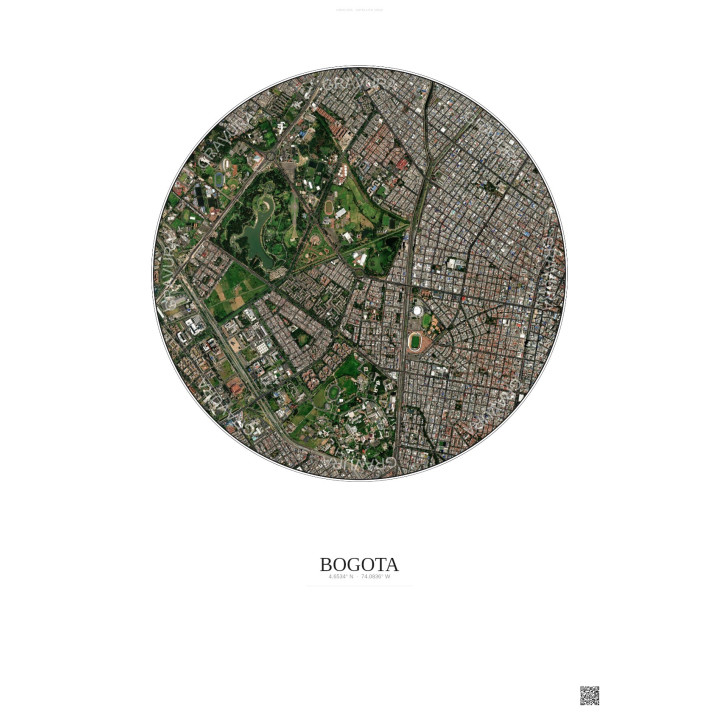 Affiche Bogota – Poster vue satellite 2.5km Couleur | Gravura – Fond clair