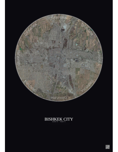 Affiche Bishkek City – Poster vue satellite 10km Couleur | Gravura – Fond foncé