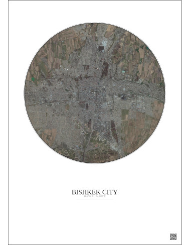Affiche Bishkek City – Poster vue satellite 10km Couleur | Gravura – Fond clair
