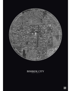 Bishkek City Satellite View Poster 2.5km B&W | Gravura – Dark background