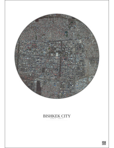Affiche Bishkek City – Poster vue satellite 2.5km Couleur | Gravura – Fond clair