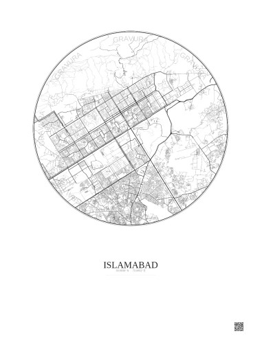 Affiche Islamabad – Poster carte de ville 10km | Gravura – Fond clair