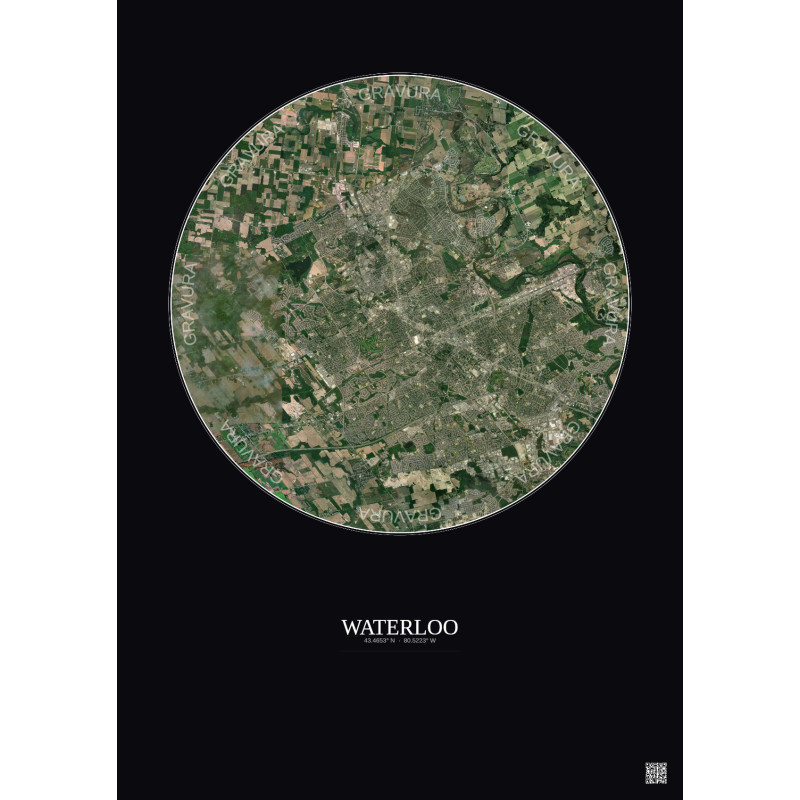 Affiche Waterloo – Poster vue satellite 10km Couleur | Gravura – Fond foncé