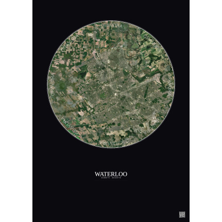 Affiche Waterloo – Poster vue satellite 10km Couleur | Gravura – Fond foncé