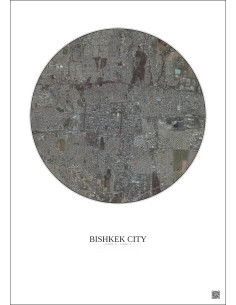 Affiche Bishkek City – Poster vue satellite 6km Couleur | Gravura – Fond clair