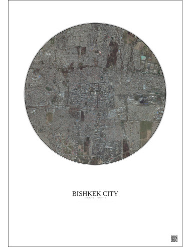 Affiche Bishkek City – Poster vue satellite 6km Couleur | Gravura – Fond clair