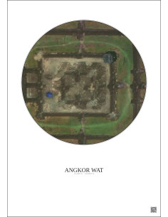 Affiche Angkor Wat – Poster vue satellite 0.1km Couleur | Gravura – Fond clair