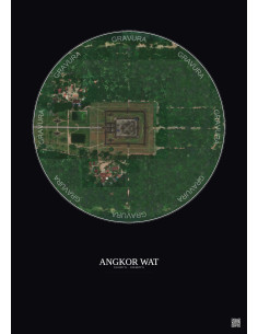 Affiche Angkor Wat – Poster vue satellite 0.5km Couleur | Gravura – Fond foncé