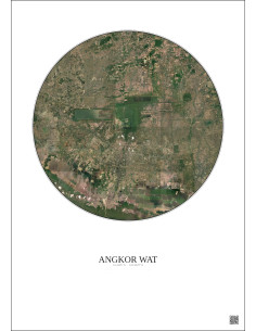 Affiche Angkor Wat – Poster vue satellite 20km Couleur | Gravura – Fond clair