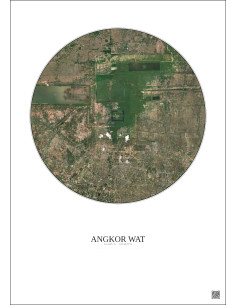 Affiche Angkor Wat – Poster vue satellite 10km Couleur | Gravura – Fond clair