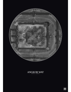 Affiche Angkor Wat – Poster vue satellite 0.1km N&B | Gravura – Fond foncé