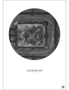 Affiche Angkor Wat – Poster vue satellite 0.1km N&B | Gravura – Fond clair