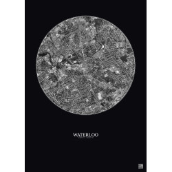 Affiche Waterloo – Poster vue satellite 2.5km N&B | Gravura – Fond foncé
