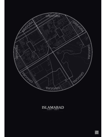 Affiche Islamabad – Poster carte de ville 2.5km | Gravura – Fond foncé