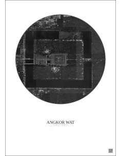 Affiche Angkor Wat – Poster vue satellite 1km N&B | Gravura – Fond clair