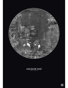 Affiche Angkor Wat – Poster vue satellite 5km N&B | Gravura – Fond foncé
