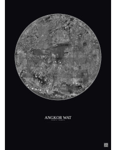 Affiche Angkor Wat – Poster vue satellite 20km N&B | Gravura – Fond foncé