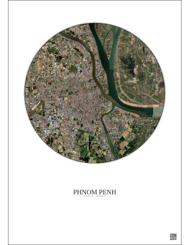 Affiche Phnom Penh – Poster vue satellite 10km Couleur | Gravura – Fond clair