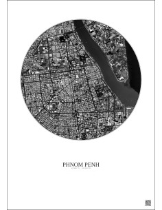 Phnom Penh Satellite View Poster 2.5km B&W | Gravura – Light background