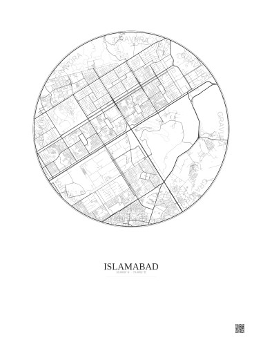 Affiche Islamabad – Poster carte de ville 6km | Gravura – Fond clair