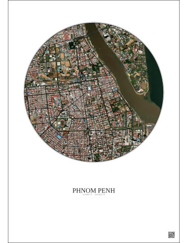 Affiche Phnom Penh – Poster vue satellite 2.5km Couleur | Gravura – Fond clair