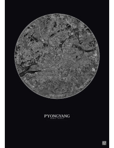 P Yongyang Satellite View Poster 10km B&W | Gravura – Dark background