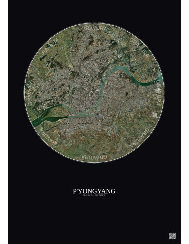 Affiche P Yongyang – Poster vue satellite 10km Couleur | Gravura – Fond foncé