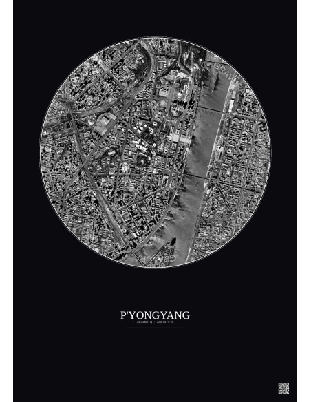 Affiche P Yongyang – Poster vue satellite 2.5km N&B | Gravura – Fond foncé