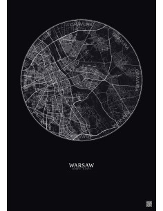 Warsaw City Map Poster 10km | Gravura – Dark background