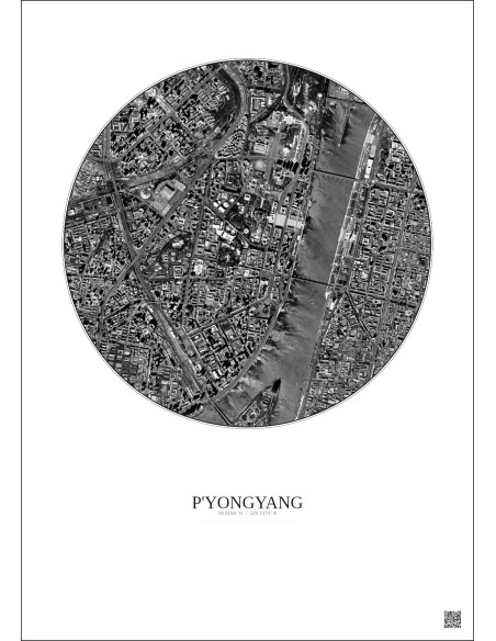 Affiche P Yongyang – Poster vue satellite 2.5km N&B | Gravura – Fond clair