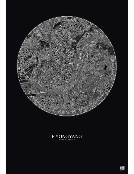 Affiche P Yongyang – Poster vue satellite 6km N&B | Gravura – Fond foncé
