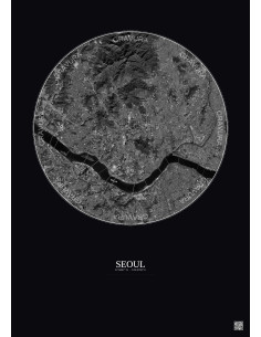 Seoul Satellite View Poster 10km B&W | Gravura – Dark background