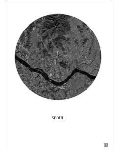 Seoul Satellite View Poster 10km B&W | Gravura – Light background