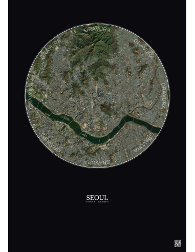 Affiche Seoul – Poster vue satellite 10km Couleur | Gravura – Fond foncé