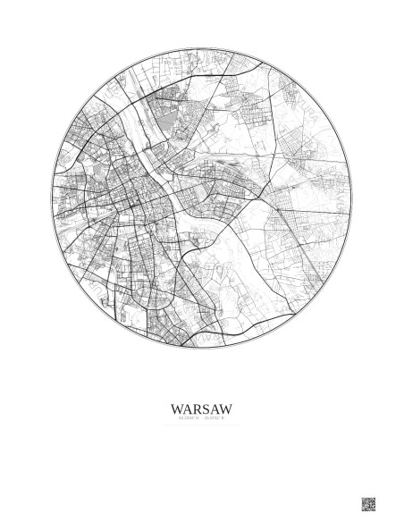 Warsaw City Map Poster 10km | Gravura – Light background