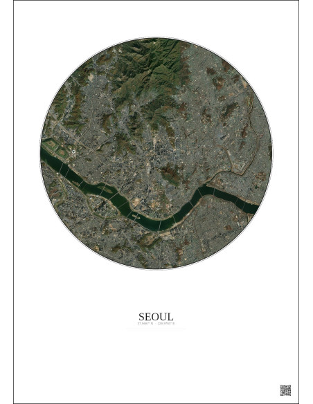 Seoul Satellite View Poster 10km Color | Gravura – Light background