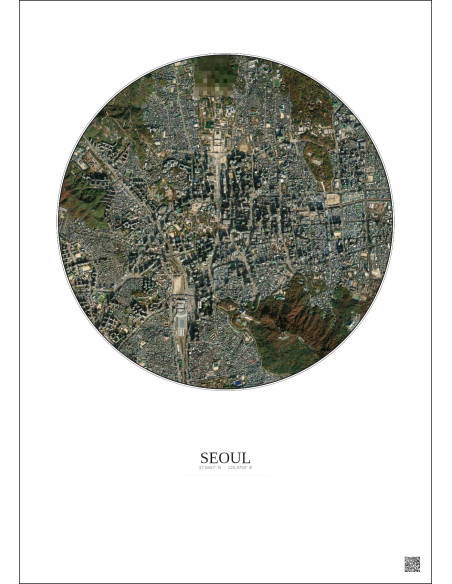 Affiche Seoul – Poster vue satellite 2.5km Couleur | Gravura – Fond clair
