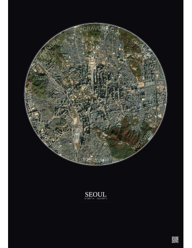 Affiche Seoul – Poster vue satellite 2.5km Couleur | Gravura – Fond foncé