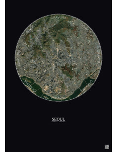Seoul Satellite View Poster 6km Color | Gravura – Dark background