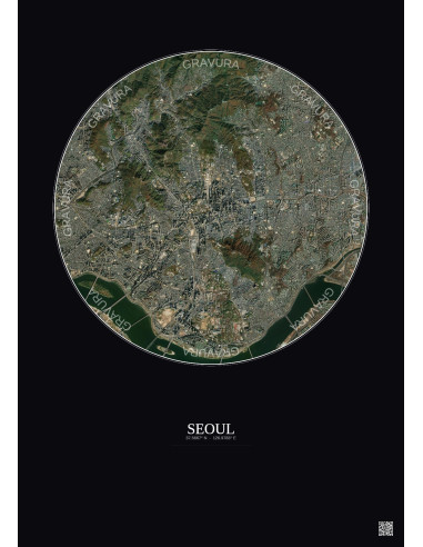 Affiche Seoul – Poster vue satellite 6km Couleur | Gravura – Fond foncé
