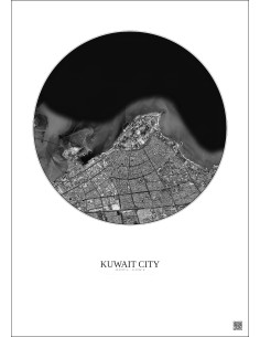 Kuwait City Satellite View Poster 10km B&W | Gravura – Light background