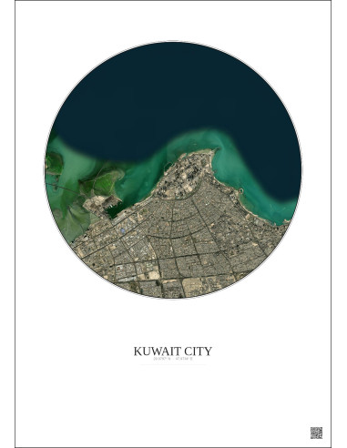Affiche Kuwait City – Poster vue satellite 10km Couleur | Gravura – Fond clair