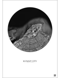 Kuwait City Satellite View Poster 6km B&W | Gravura – Light background