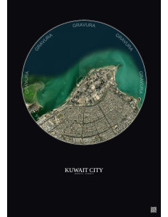 Affiche Kuwait City – Poster vue satellite 6km Couleur | Gravura – Fond foncé