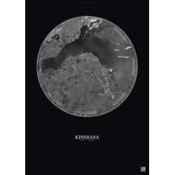 Affiche Kinshasa – Poster vue satellite 10km N&B | Gravura – Fond foncé