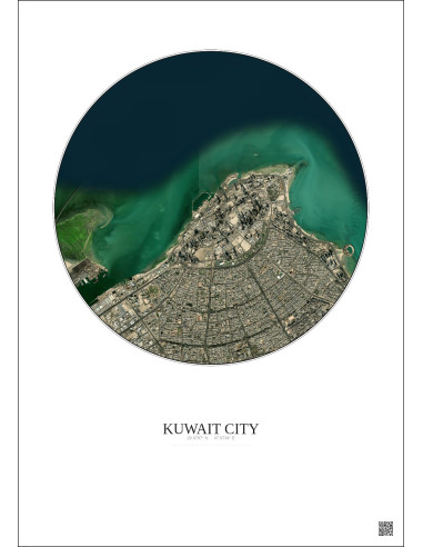 Affiche Kuwait City – Poster vue satellite 6km Couleur | Gravura – Fond clair