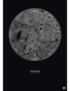 Astana Satellite View Poster 10km B&W | Gravura – Dark background