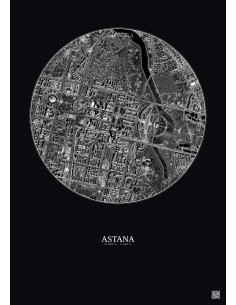 Affiche Astana – Poster vue satellite 2.5km N&B | Gravura – Fond foncé