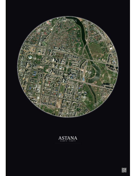 Affiche Astana – Poster vue satellite 2.5km Couleur | Gravura – Fond foncé
