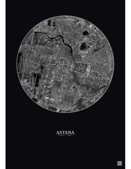 Astana Satellite View Poster 6km B&W | Gravura – Dark background